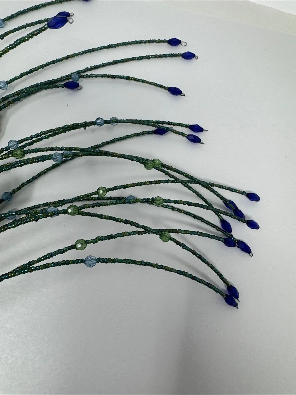 BEADED PEACOCK FEATHERS FOR A FLORAL ARRANGEMENT VASE DECOR ON STICK  RARE BOHO